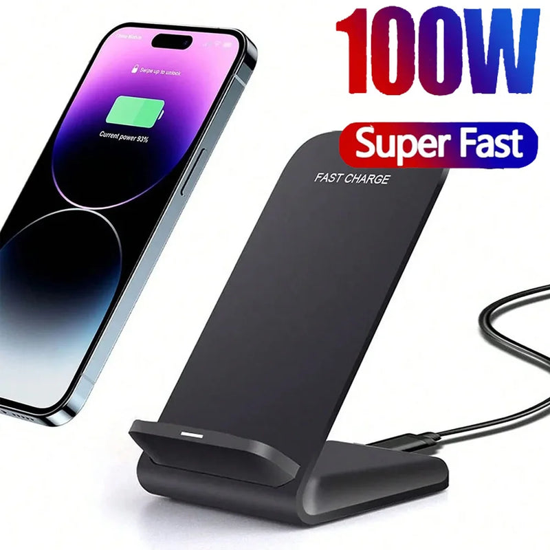 Novo Suporte de Carregador Sem Fio 100W para iPhone 15/14/13/12/16 Pro Max, Samsung e Xiaomi.