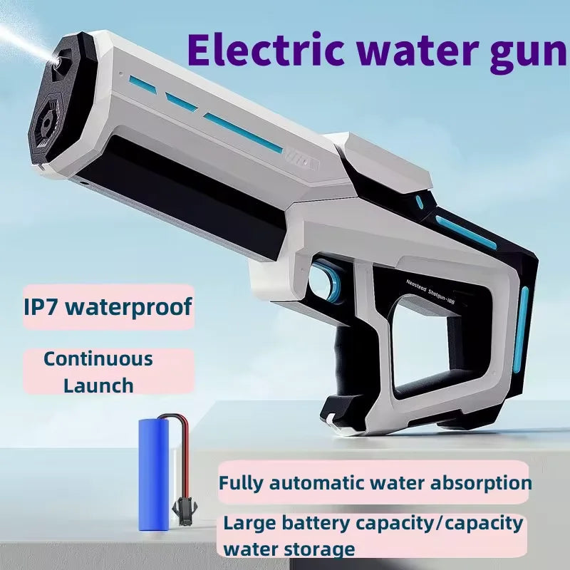 Pistola de água elétrica totalmente automáticos, disparo contínuo, pistola de água luminosa, respingos de água interativos, armas de brinquedo para crianças