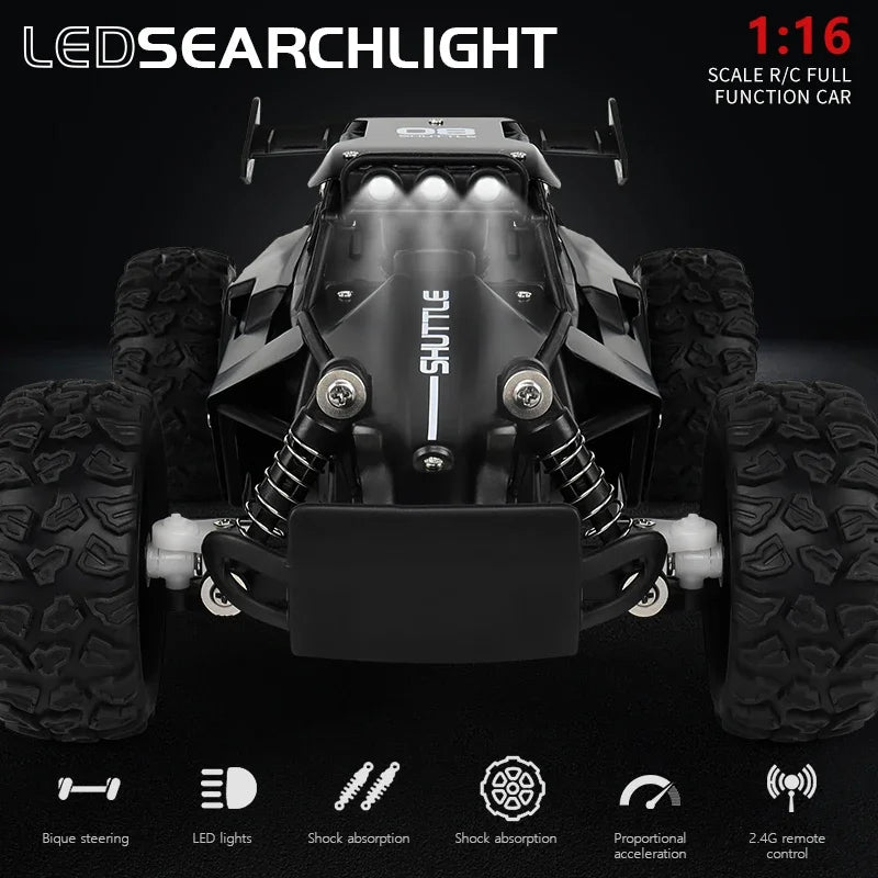 novo carro rc 1:16 2.4gh modelo com luzes led 2wd fora de estrada controle remoto veículo de escalada ao ar livre carros deriva brinquedos meninos presentes