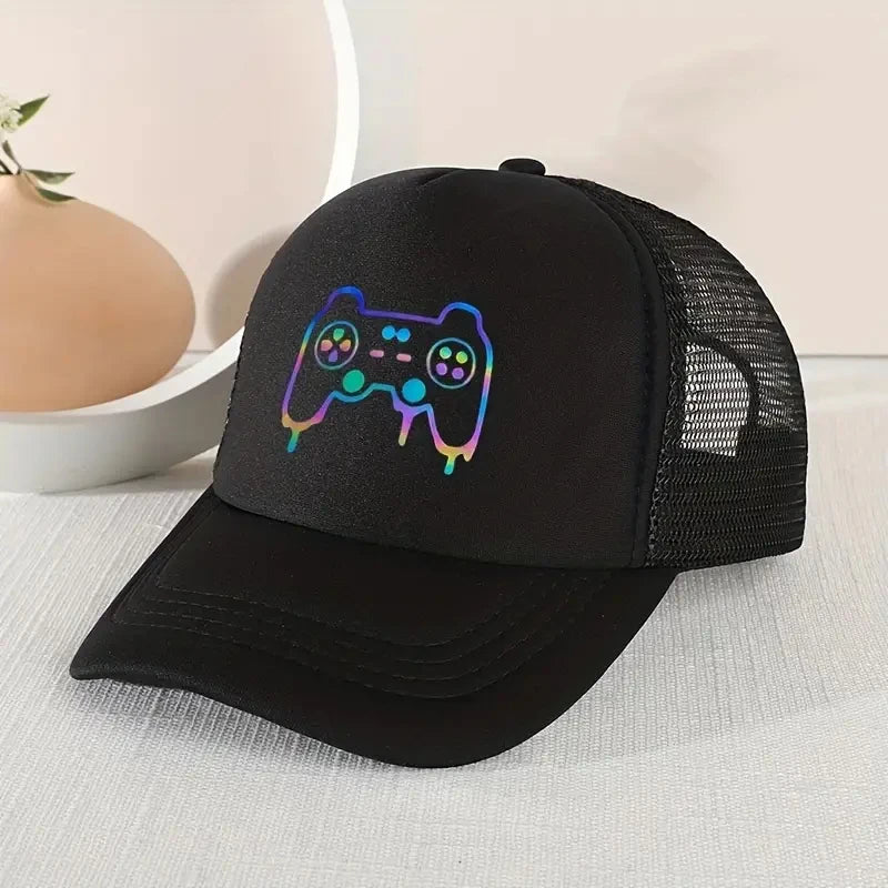 '1pc Boné de beisebol casual para crianças com padrão de gamepad para brincar ao ar livre Chapéu de impressão engraçado