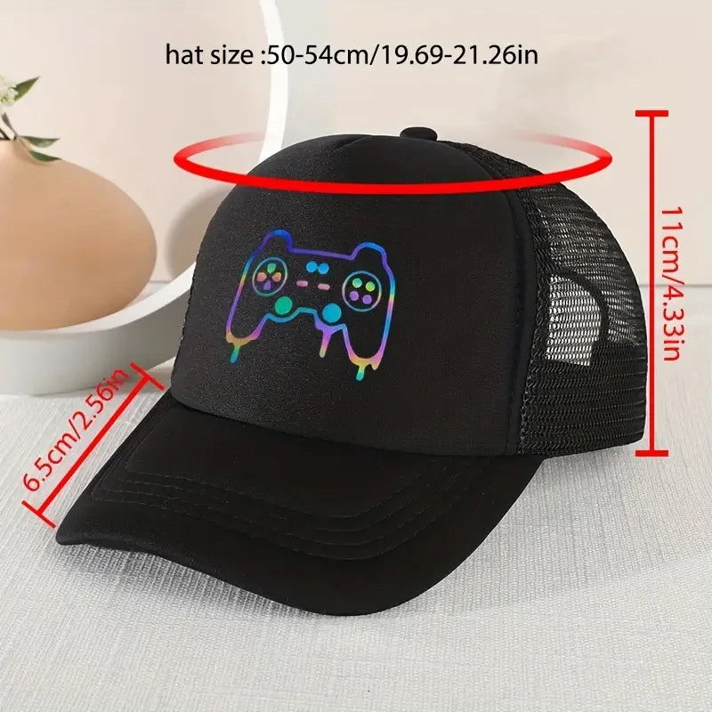 '1pc Boné de beisebol casual para crianças com padrão de gamepad para brincar ao ar livre Chapéu de impressão engraçado