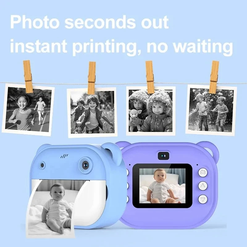 Câmera de impressão térmica instantânea câmera de impressão de fotos brinquedos de vídeo + 32g cartão de memória