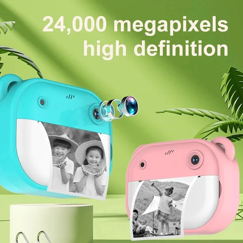 Câmera de impressão térmica instantânea câmera de impressão de fotos brinquedos de vídeo + 32g cartão de memória